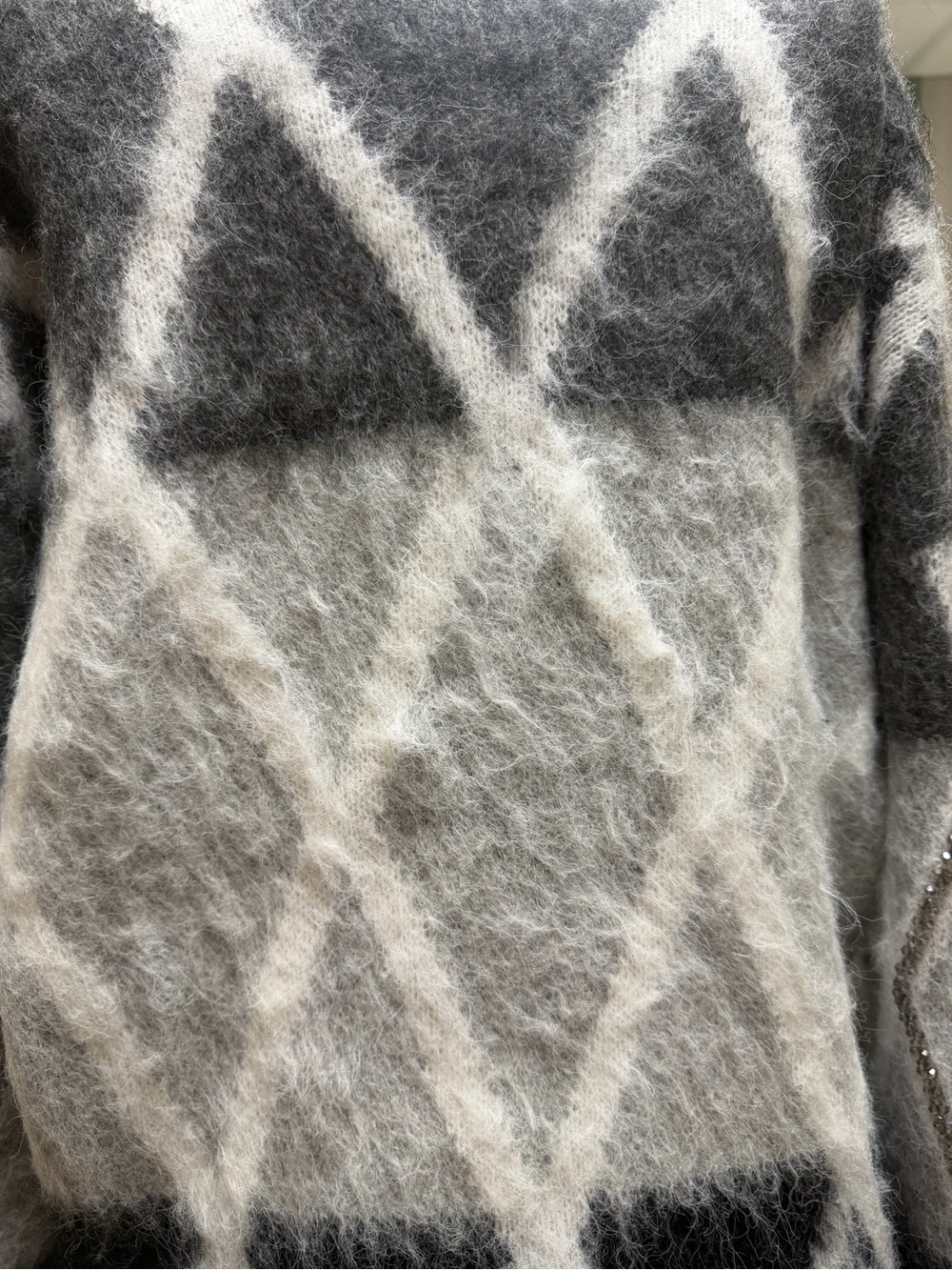 NWT-Frank Lyman Design Gray & White Mohair-Blend Diamond Sweater W/Beaded Detail - Picture 11 of 12